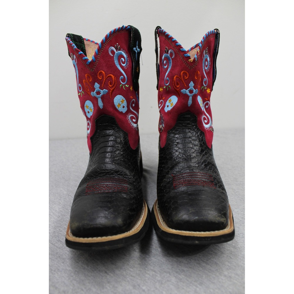 Ariat Boots Womens 10B Black Red Fatbaby Sugar Skull Western 10006761 - Picture 2 of 12